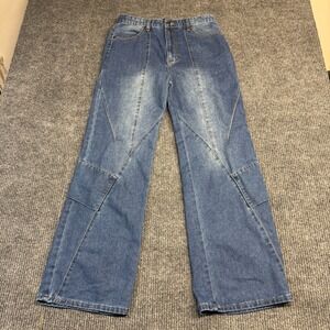 Fashion Nova Womens Wide Leg Paneled Jeans Blue Denim High Rise Size 13 U1006